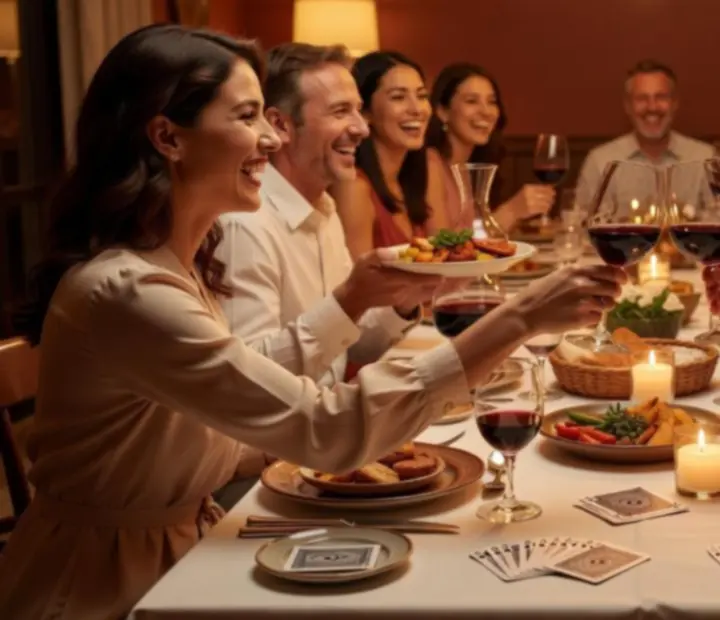 Montage of private supper nights at High Card Kitchen including elegant tables, dishes, and guests